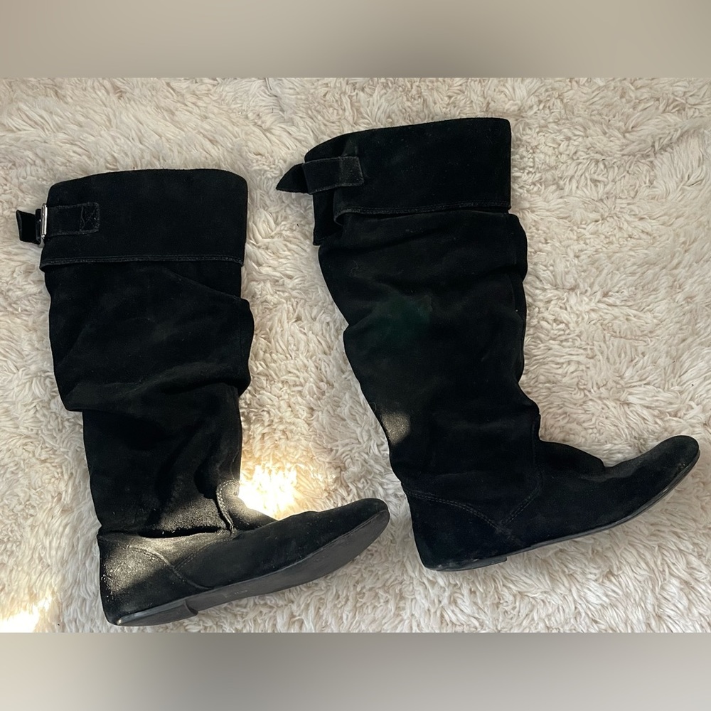 B Bakers Black Suede Pull On Flat Boots Size 6